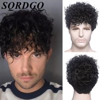 Synthetic Hair Short Kinky Curly Wigs for Men Ombre Black Wig Brown Cosplay Wig Synthetic Wig for Male Machine Made Natural Wigs