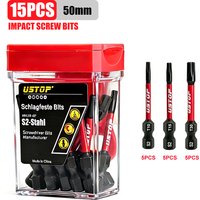 15-Piece S2 Steel Torx Bit Set T10/T15/T30 50mm Magnetic Anti-Twist with Flip-Top Storage Box