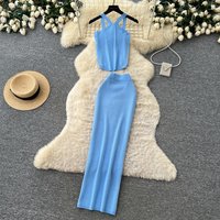 Women Two Piece Sets Skirt Set Knit Sexy Sleeveless Tops Long Skirts High Waist Y2k Streetwear Elegant Work Beach Casual 2026