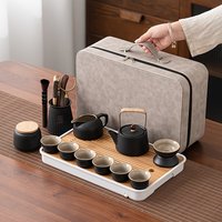 13pcs Ceramic Kung Fu Tea Set with Handle Pot 6 Cups Tea Tray Tea Caddy Filter Outdoor Travel Pot Six Gentlemen Storage Bag