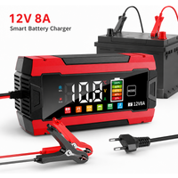 12V 8A Intelligentes Autobatterieladegerät mit LCD-Display, Puls-Wartungsmodus, für Blei-Säure-AGM-Motorrad- und LiFePO4-Batterien