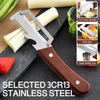 Multifunction Vegetable Peeler 3-in-1 Wooden Handle Peeling Knife with Serrated Blade and Bottle Opener Kitchen Gadget for Fruit