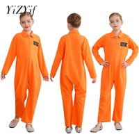 Girls Boys Prisoner Jumpsuit Prison Costume Halloween Carnival Cos Uniform Dress Up Jailbird Inmate Prison Cosplay Suit