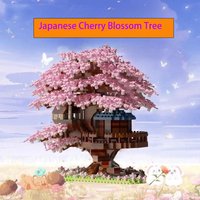 DIY Purple Romantic Cherry Blossom Flower Pink Tree House Train Assembly Building Blocks Classic Model Bricks Toys For Kids