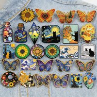 Van Gogh Art Enamel Pins Starry Night Sunflower & Butterfly Brooches for Backpacks Fashion Lapel Badges for Artists & Gifts