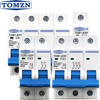 TOMZN AC MCB TOB1-63H C Curve 230/400V~ 50/60Hz Mini-Leistungsschalter 1P 2P 3P 4P 3A 6A 10A 16A 20A 25A 32A 40A 50A 63A