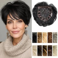Synthetic Hair Topper Pieces for Thinning Hair Natural Curly 6 Inch Short Pixie Cut 5 Clips in Toppers Hair Wigs for Women