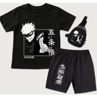 Jujutsu Kaisen Satoru Gojo Anime Print Kids Cotton T Shirt and Shorts Set with Mini Chest Bag Boys Girls Summer Outfits