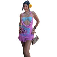 Summer 2026 Sexy Print Halter Dress Vacation Wear Women's Fashion Three-Piece Set with Vest Shorts Inner Wear Casual Sportswear