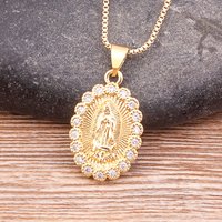 Nidin Hot Sale Ins Fashion Virgin Mary Copper Zircon Gold Plated Pendant for Women Chain Necklace Handmade Jewelry Wholesale