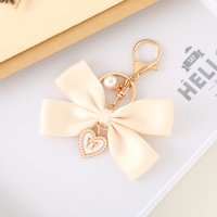 Fabric Ribbon Bow Love Heart Pendant Keychain Butterfly Knot Hanging Chain Anti-Lost Keyring Backpack Charms Bag Decor Gifts