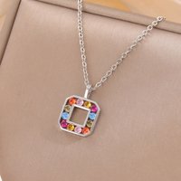 Fashion Colorful Crystal Square Geometric 925 Sterling Silver Jewelry Personality Pendant Necklaces XL298