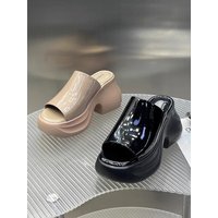 Women's Fish Mouth Slip-On Sandals Thick Heel Platform Slipper Breathable Ultra-Light TPR Summer Casual Fashion PVC Leather