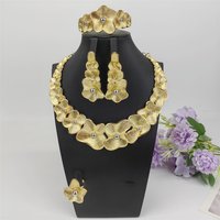 Luxury Gold Color Jewelry Sets For Women White Spots Earrings Necklace Ring Bangle Set For Dubai African Bridal Wedding Party