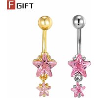 1PC Bohemia Pink Star Belly Button Rings Stainless Titanium Navel Piercing Barbell Zircon Cute Belly Rings For Women Girl Hottie