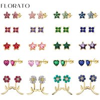925 Sterling Silver Ear Needle Multi-color Crystal Earrings stars/flower Cute perforation Small Studs Fashion Party Jewelry gift