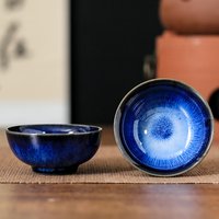 45ml Vintage Ceramic Cup Kiln Change Teacup Master Cup Tasting Cup Satin Blue Water Cup Tea Bowl Teahouse Retro Teaware