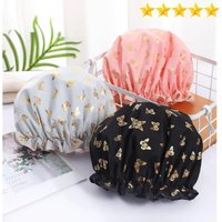 Waterproof Double Shower Cap Gold Printed Terylene Cotton Hair Cap for Women Bathing Essential