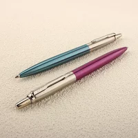 Luxury New Ballpoint Pen Dark Blue Ink Pen Stainless Steel Push Stationery Office School Supplies Writing Gift Pen