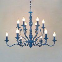 Luxury Rustic Wrought Iron Chandelier E14 Candle Blue Vintage Antique Home Hanging Light For Living Room European Black Lamps