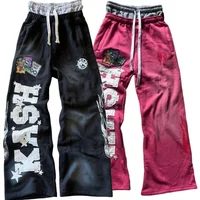American Y2K Pants Baggy Sweatpants Letter Patch Retro Double Layer Design Men Hip Hop Gothic Elastic Waist Jogging Casual Pants