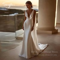 SSYTENS Sexy Beach Wedding Dresses V Neck Mermaid Bride Gowns Shoulder Shawl Bridal Dress vestidos de novia Customized No Golves