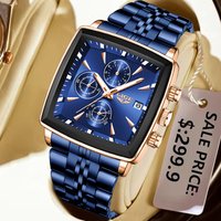 LIGE Business Watch Men Waterproof Luminous Date Chronograph Clock Male Square Stainless Steel Quartz Men's Watches Montre Homme
