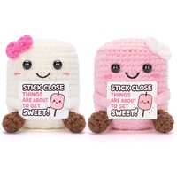 Funny Crochet Positive Marshmallows Doll Home Room Decoration Handmade Knitted Marshmallows Desk Ornament for Best Friend Couple