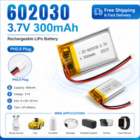 3.7V 602030 300mAh Lithium Polymer Battery PH2.0 Connector Rechargeable Li-Po Cell for Bluetooth Speaker Headset MP3