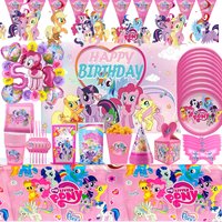 Cartoon Little Pony Theme Kid Girls Birthday Party Decoration Pink Little Pony Balloon Disposable Tableware Baby Shower Supplies