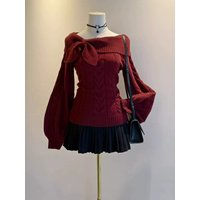 Original Vintage Sweater Nana Style Autumn Winter College Preppy Rabbit Ear Hoodie Waist Cinched Knitted Top Women's Fashion
