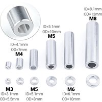 100/200Pcs Aluminum Round Spacers M3 M4 M5 M6 M8 Precise Flat Washer Bushing Gasket Spacer Sleeve Unthreaded Aluminum Standoffs