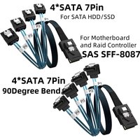 Internal Mini SAS SFF-8087 to 4 SATA 7Pin Cable with Latching Connector 6Gbps 90 Degree Angle for Server SSD HDD RAID Controller