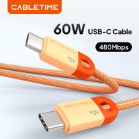 CABLETIME USB C to USB C Cable 60W 480Mbps Fast Charging Cable 3A Braided Type C to Type C Cable for Moble Phone Laptop HUAWEI