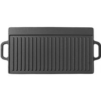 Double-Sided Cast Iron Grill Pan, Outdoor Camping BBQ Plate, Korean Barbecue Pan, Compatible with Gas and Induction, Portable