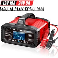 15A Automatisches Wartungsgerät 12V/24V Intelligentes Autobatterieladegerät, Impulsreparaturladegerät für AGM-, GEL-, Blei-Säure- und LiFePO4-Batterien, 10-Stufen-LCD-Anzeige für Auto, Motorrad und