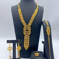 Indian Round Long Necklace Earring Set Wedding African Gold Color Jewelry Set For Women 24K Gold Plated Jewellery Dubai Gifts