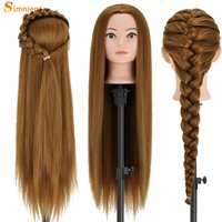Tête de mannequin d'entraînement de 26 à 30 pouces avec cheveux synthétiques pour le coiffage, la cosmétologie, la coiffure, poupée mannequin avec pince