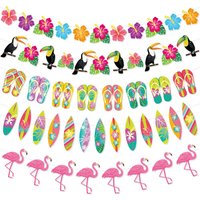 1set Hawaiian Party Decorations Flamingo Summer Bunting Banner Aloha Garlands Luau Tropical Jungle Safari Banners Party Decor