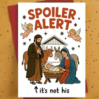 Controversial Religious Humor Christmas Card, Featuring Nativity Illustration with Edgy "Not His Baby" Punchline for Adults