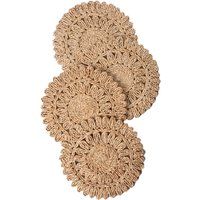Round Corn Husk Placemats Boho Woven Rattan Table Mats Farmhouse Wicker Spring Plate Chargers Like Water Hyacinth, Seagrass