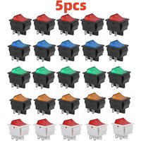 5PCS KCD4 Rocker Switch AC 10A/125V 6A/250V DPST 4 Pins 2 Position ON/OFF Red LED Light Illuminated Boat Rocker Switch