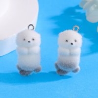 5pcs Cute Flocking Sea Otter Resin Charms Animal Pendant DIY Phone Chains Keychain Earring Accessory for Jewelry Making Findings
