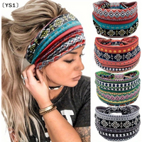 ใYS1ใBohemia Grid Women Headpiece Stretch Turban Hair Accessories Headwear Yoga Run Bandage Hair Bands Headbands Wide Headwrap