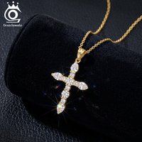 ORSA JEWELS Simple D Color VVS Moissanite Cross Pendant Necklace 925 Sterling Silver Elegant Women Gift GRA Certificate SMON15