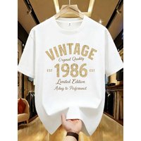 【WZM1021267】Vintage letter printed plus size women's round neck summer casual short sleeved street fashion versatile T-shirt