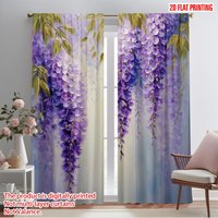 2pcs,2D plane printing Pattern Curtains Purple Wisteria Versatile Durable Polyester (without rod) Decorations For Home Use for