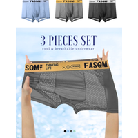 3pcs Men's Boxers Ice Silk Cool Soft Men Underwear Mesh Patch Breathable Comfy Stretchy Trunks Training Boxershorts Teenagers