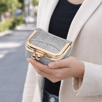 Crocodile Patterned Kiss Lock Coin Purse Square Genuine Leather Leather Jewelry Bag Mini Multifunctional Small Item Bag Storage