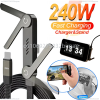 240W PD Type C Fast Charging Cable With Phone Holder Stand Bracket for Gaming Video 90°Ellow Data Cord for IPhone 17 16 15 PM